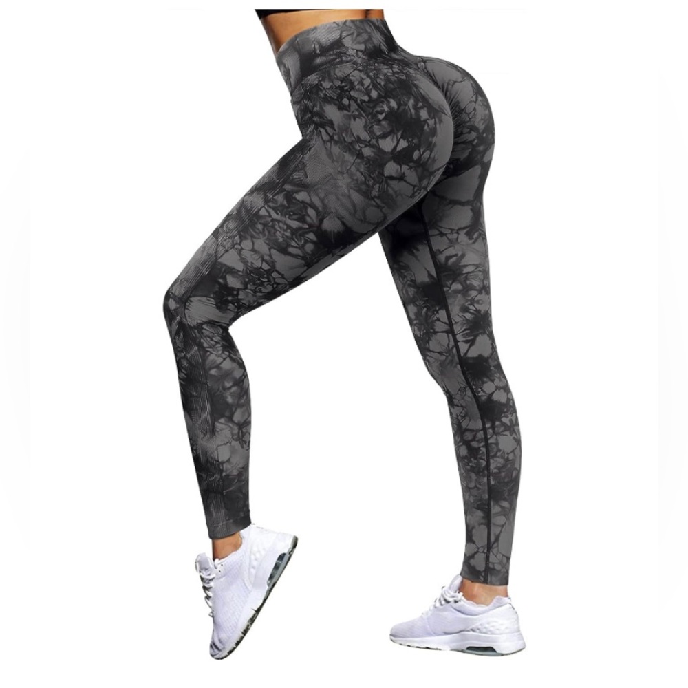 Scrunch Butt Lifting Leggings Seamless High Waisted Yoga Pants - Black Tie-Dye